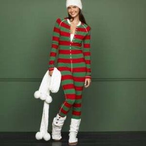 J. Crew Festive Red and Green Striped Pajama Onesie
